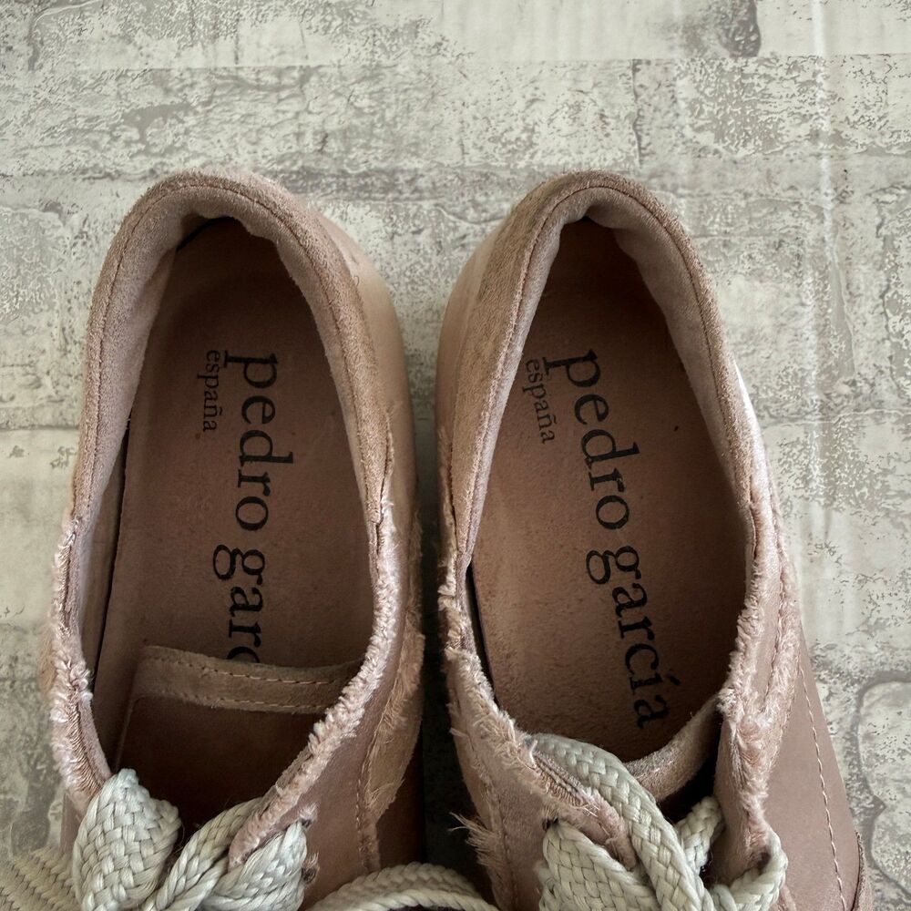 Pedro Garcia Cristina Dusty Blush Suede Silk Satin Frayed Luxe Sneakers Sz 37.5 - Picture 7 of 10